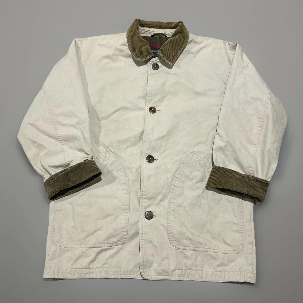 VTG Abercrombie & Fitch Country Mens Cream Corduroy Collar Canvas Chore Coat S